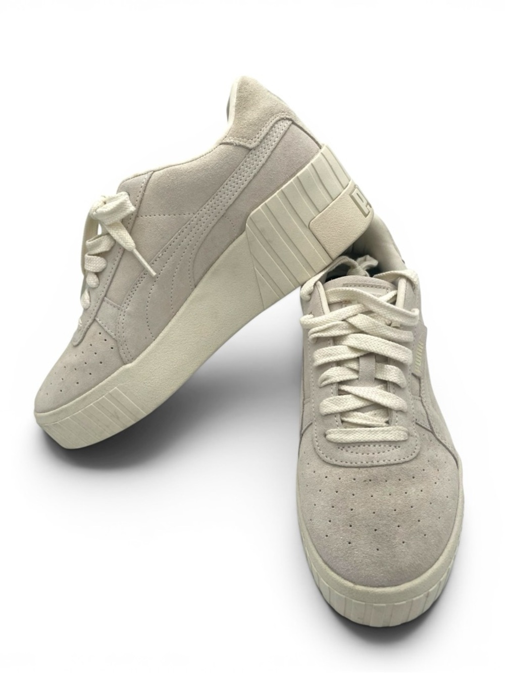 Puma Carina Platform Beige Suede Sneakers Women’s 10 Minimalist Casual